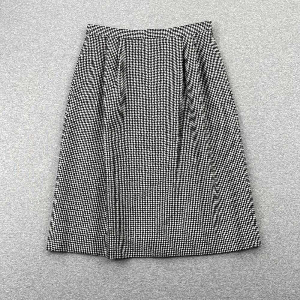VTG SASSCO Wool Blend Houndstooth Midi Pencil Skirt Size 12 Black White Classic